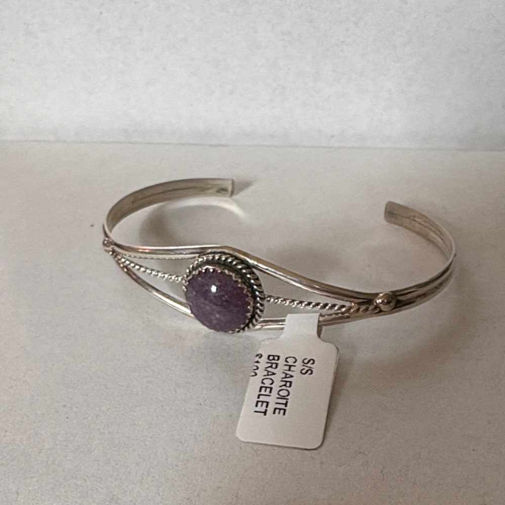 Navajo Made Esther White Charoite Sterling Silver Bracelet 6.5” with flex - Picture 1 of 5